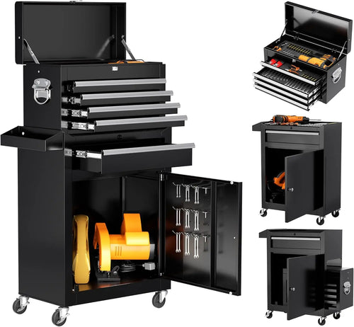 INTERGREAT 8-Drawers Rolling Tool Chest, Assembled Tool Chest with Wheels, Detachable Top Tool Box, Tool Cabinet for Repair Room,Warehouse, Rolling Tool Box with Hooks,Tray Divider,Liners#Summervibes