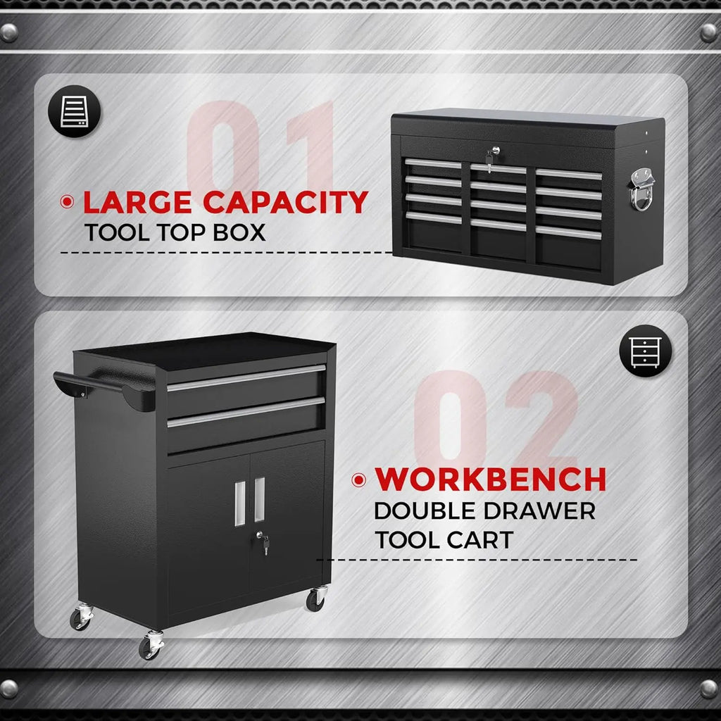 INTERGREAT 8-Drawers Rolling Tool Chest, Assembled Tool Chest with Wheels, Detachable Top Tool Box, Tool Cabinet for Repair Room,Warehouse, Rolling Tool Box with Hooks,Tray Divider,Liners#Summervibes