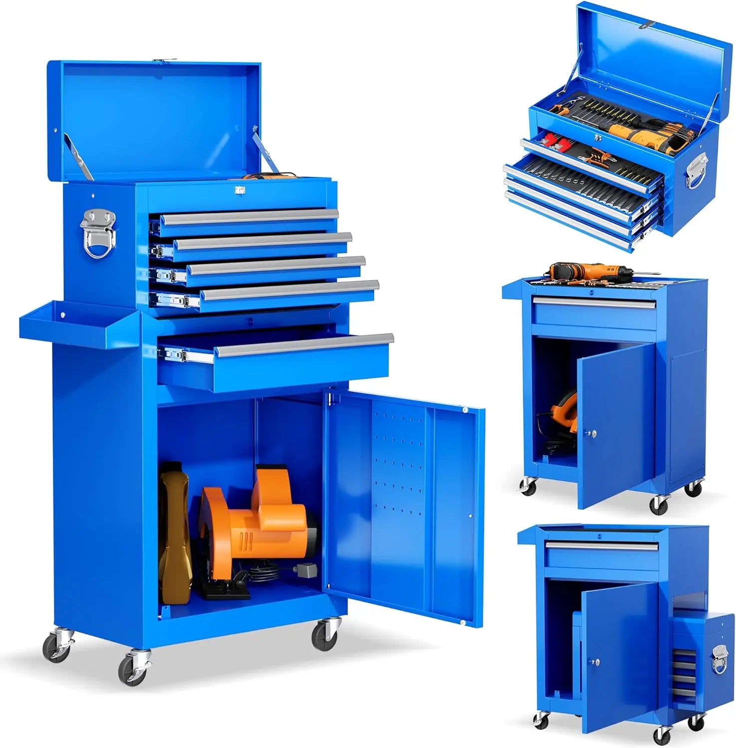 INTERGREAT 8-Drawers Rolling Tool Chest, Assembled Tool Chest with Wheels, Detachable Top Tool Box, Tool Cabinet for Repair Room,Warehouse, Rolling Tool Box with Hooks,Tray Divider,Liners#Summervibes